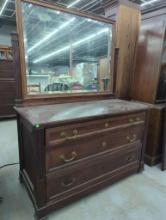 Wood Dresser with Mirror and Brass Hardware, Approx. 50 in x 24 in x 68 in