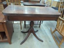 Mahogany Pedestal Game Table with Fold-Out Top
