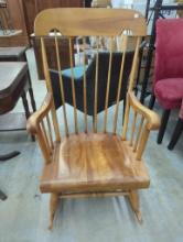 Wooden Rocking Chair with Spindle Back and Armrests