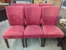 6 Upholstered Dining Chairs with Red Fabric and Dark Wood Frames