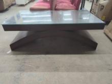 Glass-Top Coffee Table with Modern Wooden Base