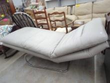 Modern Beige Upholstered Lounge Chair with Chrome Base, 31 in x 72 in x 29 in