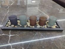Decorative Candle Holder with Rocks, 17 in x 5 in