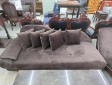 Upholstered Fainting Sofa with Wooden Legs and Five Throw Pillows