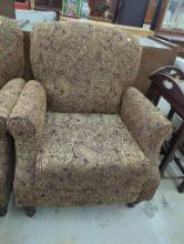 Patterned Upholstered Armchair with Turned Wooden Legs