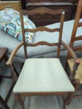 Wooden Ladder-Back Armchair With Upholstered Seat