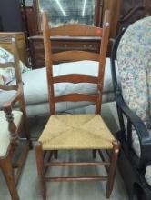 Wooden Ladder-Back Chair with Woven Seat, Approximately 17 x 14 x 42 Inches