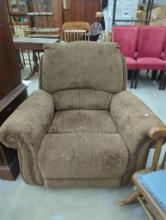 Brown Upholstered Recliner Chair with Nailhead Trim