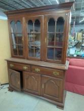 Colonial Furniture Company Wooden China Cabinet with Glass Doors and Brass Hardware