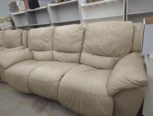 Beige Leather Reclining Sofa Sold As Is