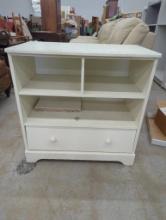 White Wooden Storage Unit With Shelves and Drawer