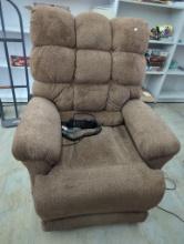 Brown Upholstered Power Lift Recliner with Padded Back and Armrests