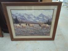 Framed Print of Elk in Mountain Landscape