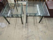 Set of 2 Metal and Glass Tables With Decorative Motifs, 26x26x21 Inches