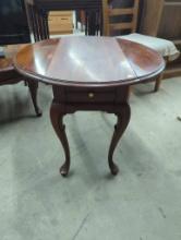 Wooden Drop-Leaf Side Table with Cabriole Legs and Drawer