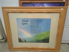 Framed Print Dont Quit with Rainbow Scene, 34 in x 28 in