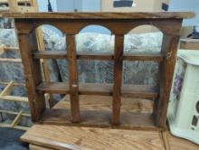 Wooden Wall Shelf with Arched Top Design and Three Compartments