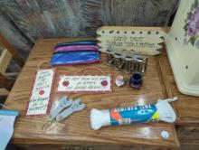 Items: Decorative Signs, Basket, Household Accessories
