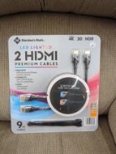 Members Mark LED Lighted 2 HDMI Premium Cables, 9 Ft, 4K, 3D, HDR