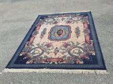 Handmade Persian-Style Area Rug with Floral Motifs and Fringe