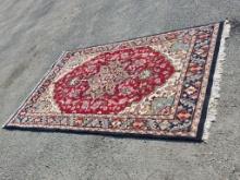 Handknotted Rug, 106 x 65 1/2, Red and Multicolor Pattern