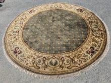 Round Area Rug with Floral and Geometric Design, 99 Diameter