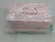 4 Pink Small Plastic Folding Bins