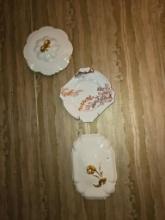 3 Porcelain Items with Floral and Fish Motifs, Varied Sizes,