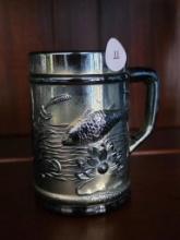 Silver-Tone Glass Mug with Embossed Aquatic Design, 4H