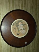 Round Wooden Wall Plaque with Floral and Butterfly Design, 20D,