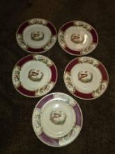 5 Myott Staffordshire England China Plates, Chintz Bird Pattern, 9-Inch