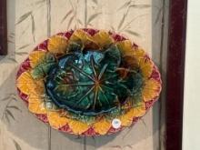 Majolica Style Leaf-Design Plate, , Measures Approximately 11 in x 5 in