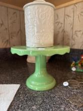 2 Items: Mason Cash Ceramic Jar and Department 56 Green Pedestal