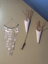 Wall-Mounted Ceramic Vases and Capiz Shell Hanging Decor Set