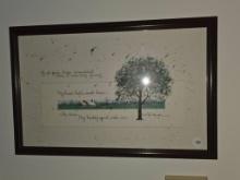 Framed Artwork Featuring Tree and Farm Scene With Text, 17L x 11W