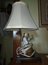 16-Inch Figurative Table Lamp with Shade Depicting Fisherman Holding Fish