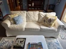 White Fabric Sofa With Slipcover  Measures 84 x 33 x 28 Inches