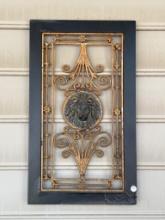 Pair of Decorative Iron Panels With Lion Reliefs, 14 in x 25 in