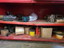Red Metal Tool Cabinet With Miscellaneous Tools and Supplies
