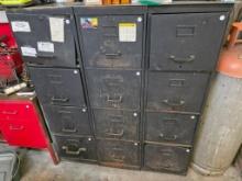 3 Metal File Cabinets with Multiple Drawers