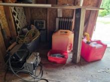PowerCraft Equipment, Cables, Gas Cans, and Miscellaneous Contents Under Table