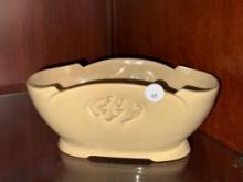 Ceramic Oval Cream-Colored Vase with Embossed Design