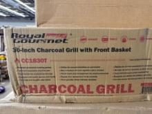 Royal Gourmet 30-Inch Barrel Charcoal Grill in Black with Front Basket (Open Box)