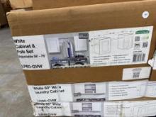 Open Box White Cabinet & Pole Set by Mills Pride, Adjustable 58-76