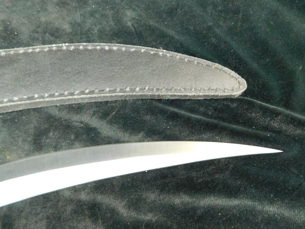 Modern Unsigned Curved Knife with Leather Sheath