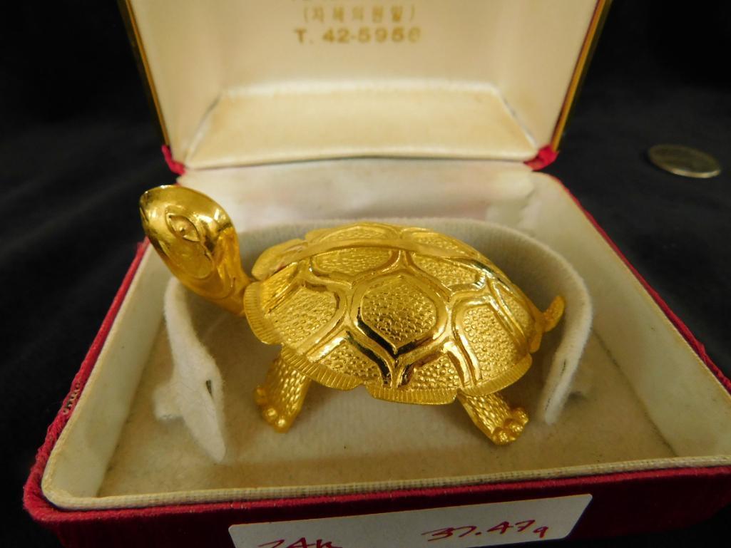 24K Gold Turtle Figure - 1.5" x 3" x 2" - Original Box - 37.47 Grams