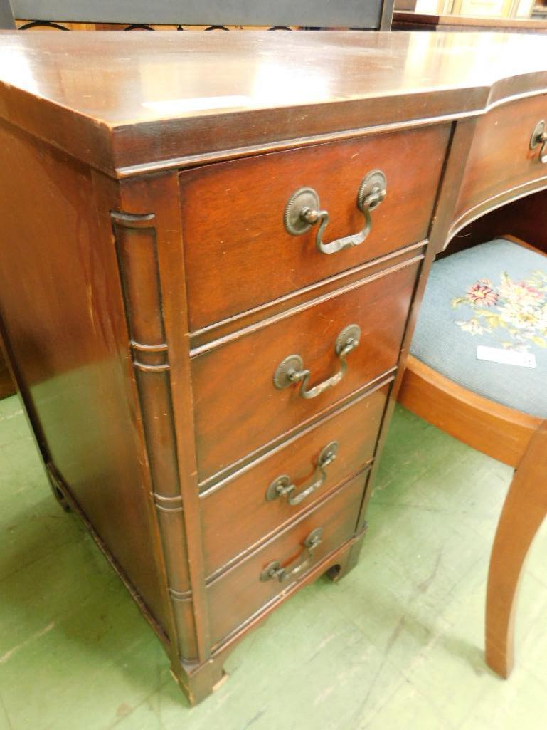 9 Drawer Mahogany Desk with Needlepoint Seat