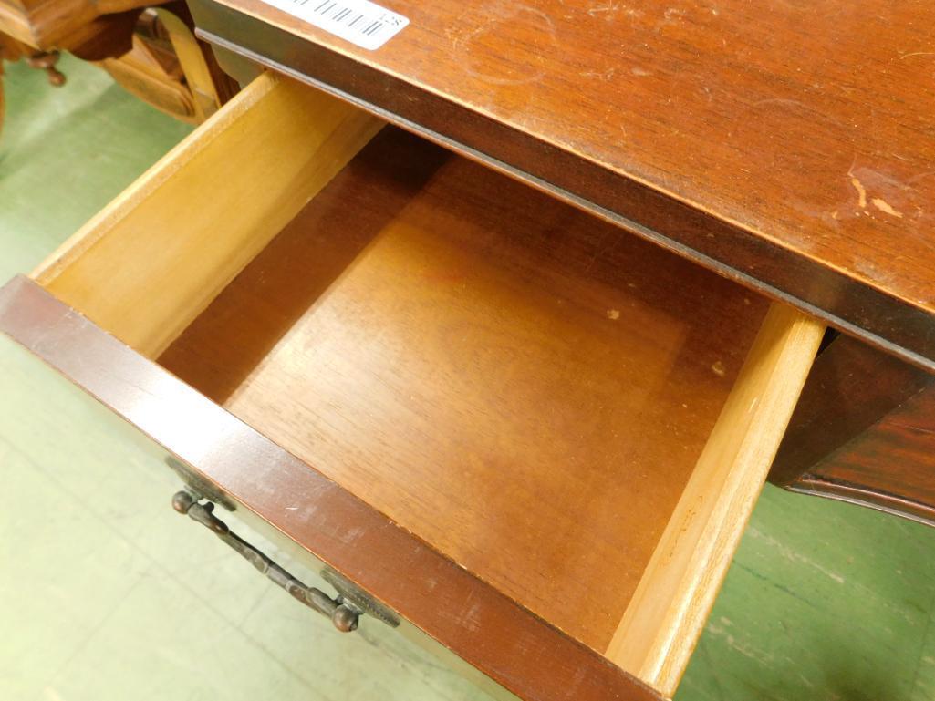 9 Drawer Mahogany Desk with Needlepoint Seat