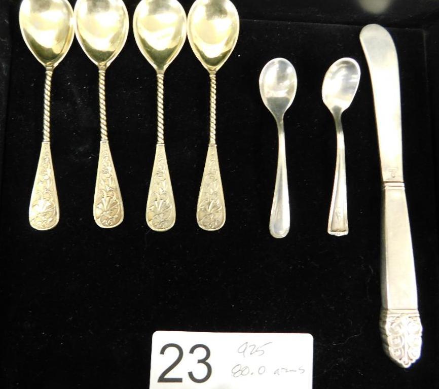 Sterling Silver - 4 Demitasse - 2 Salt and 1 Knife - 80.0 Grams