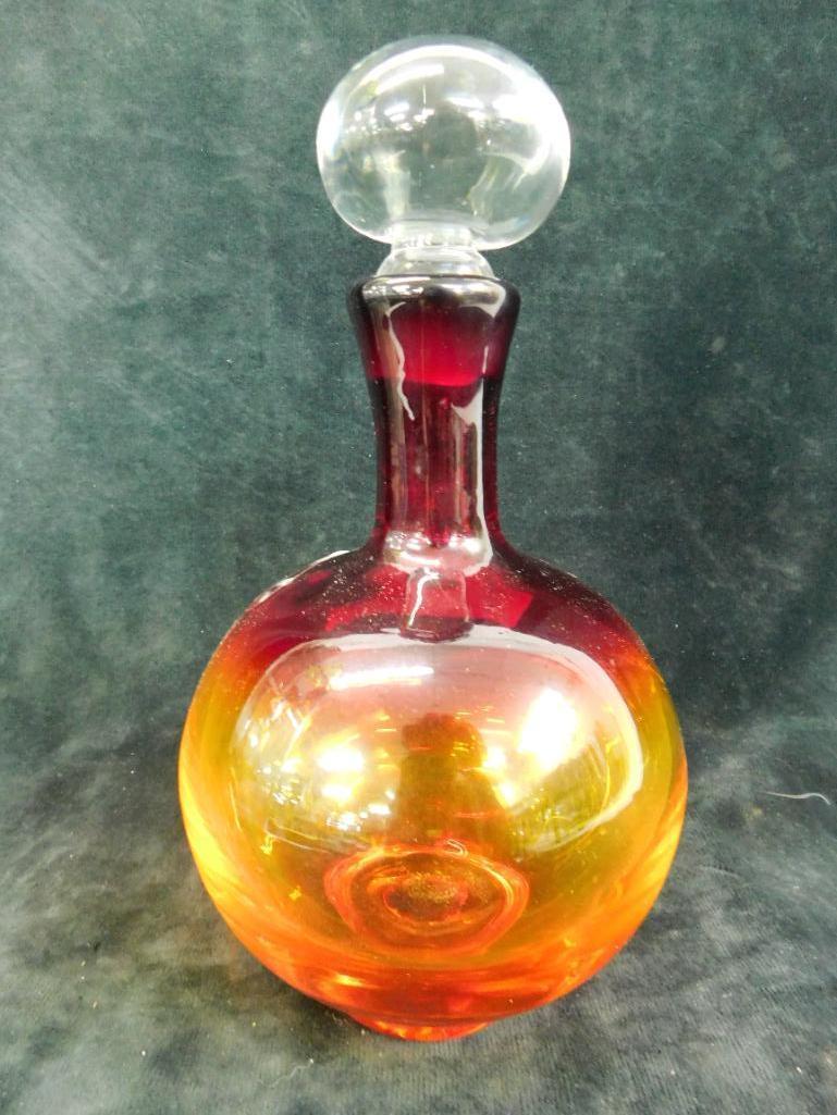 Vintage Blenko Amberina Decanter with Stopper - Sticker - 9.5" x 5"